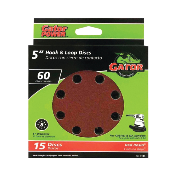 Gator 4144 Sanding Disc, 5 in Dia, Aluminum Oxide Abrasive, 60 Grit, Coarse, Vented
