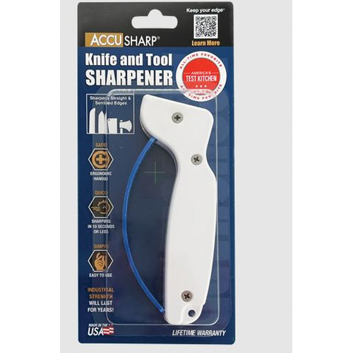 Accusharp 001C Knife Sharpener, Diamond-Honed Tungsten Carbide Abrasive, Plastic Handle
