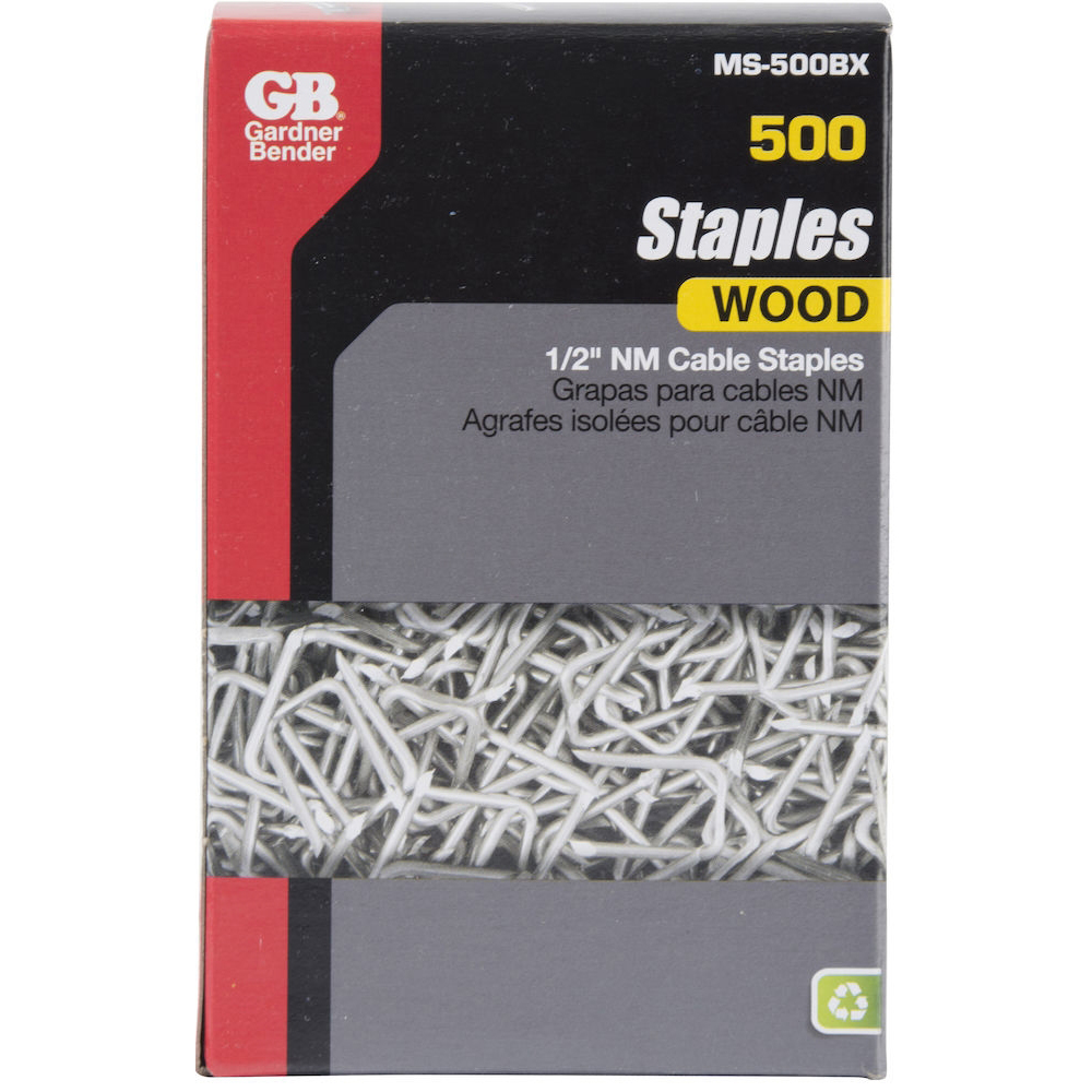Gardner Bender MS-500BX/J Cable Staple, 1/2 in W Crown, 1-1/4 in L Leg, Metal, Graphite