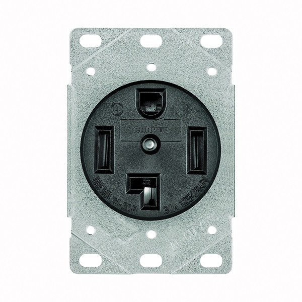 Eaton Cooper Wiring 1257-SP Power Receptacle, Flush Mounting, 3-Pole, 125/250 V, 30 A, NEMA: NEMA 14-30R, Black