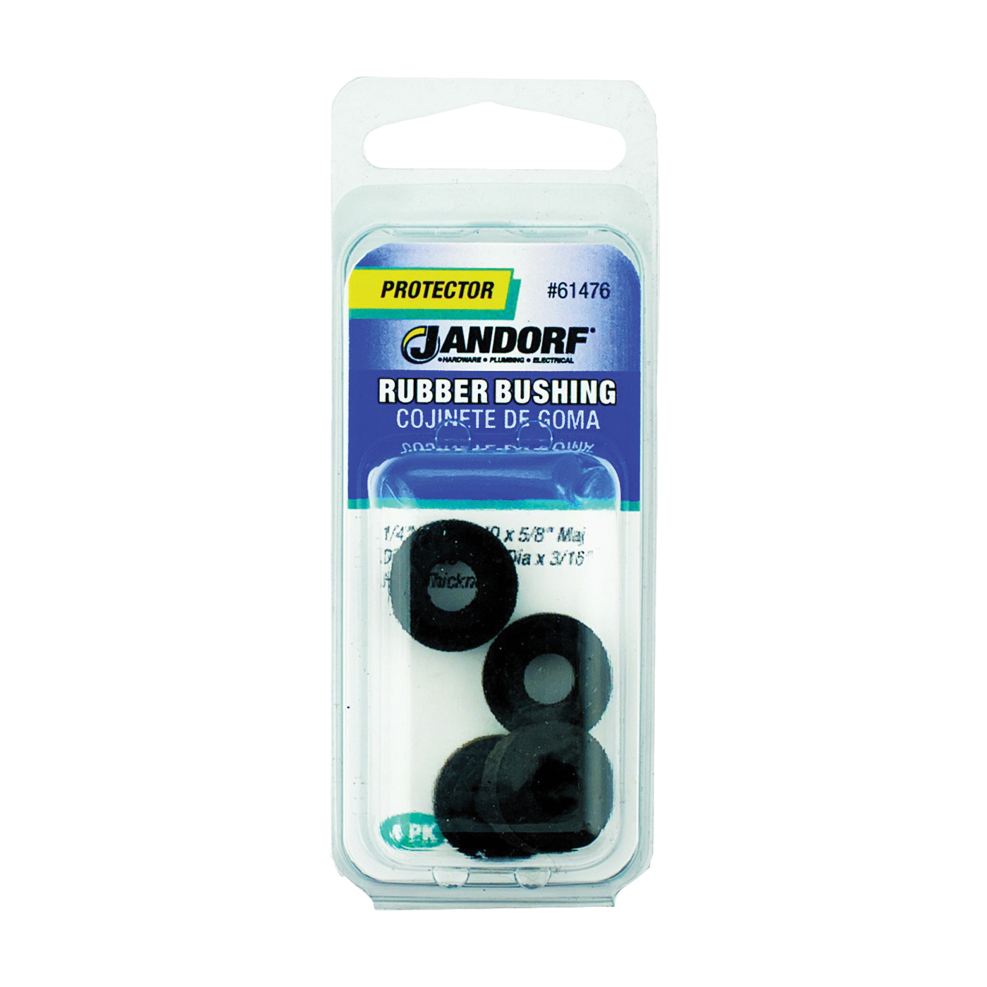 Jandorf 61476 Conduit Bushing, 1/4 in ID, 1/4 in Dia Cable, Rubber, Black, 3/16 in Thick Panel