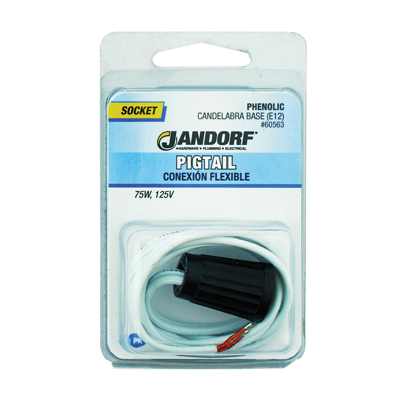 Jandorf 60563 Lamp Socket, 24 in Wire Dimensions, 125 V, 75 W, Phenolic Housing Material, Black