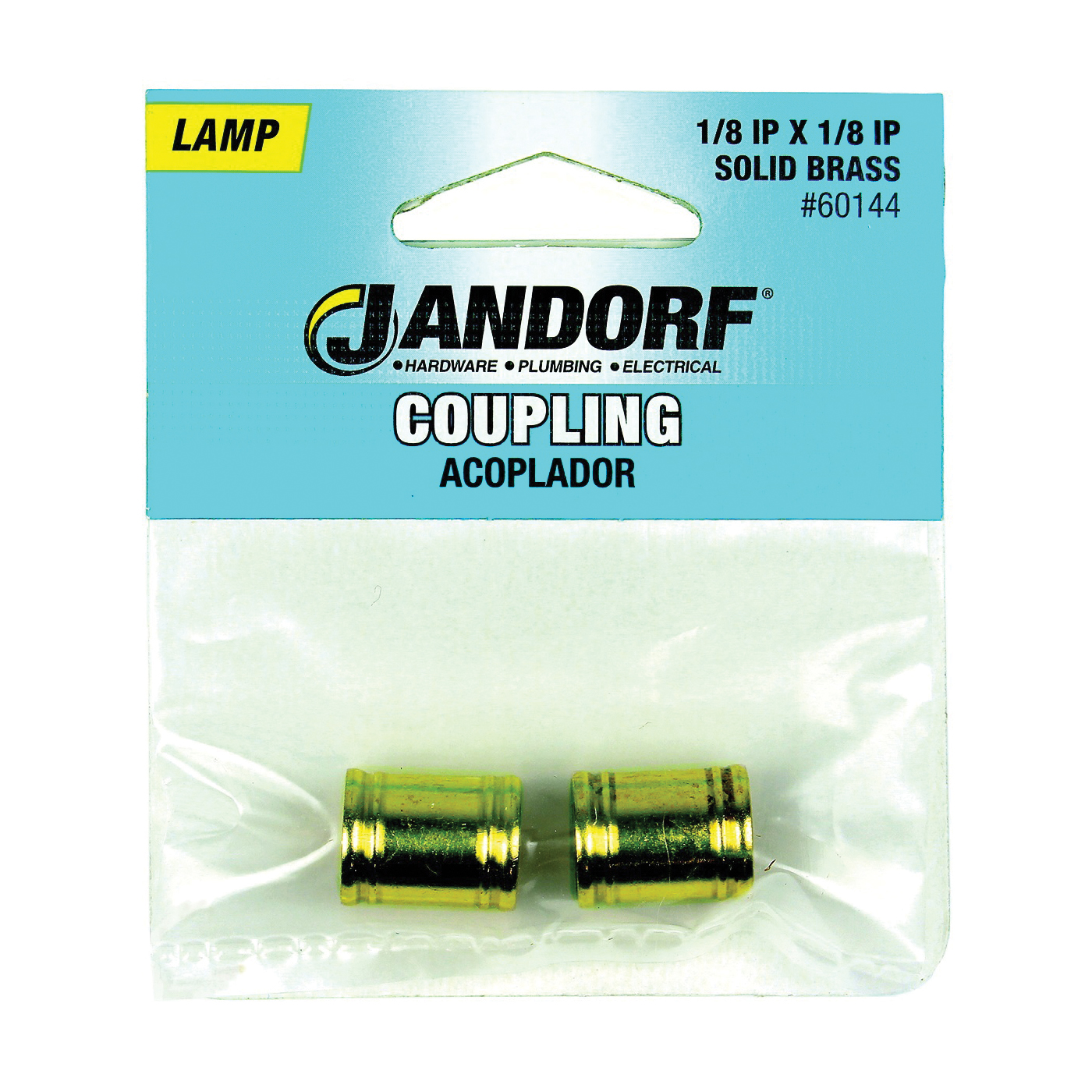 Jandorf 60144 Lamp Coupling, Specifications: 1/8 IP x 1/8 IP Thread, Brass