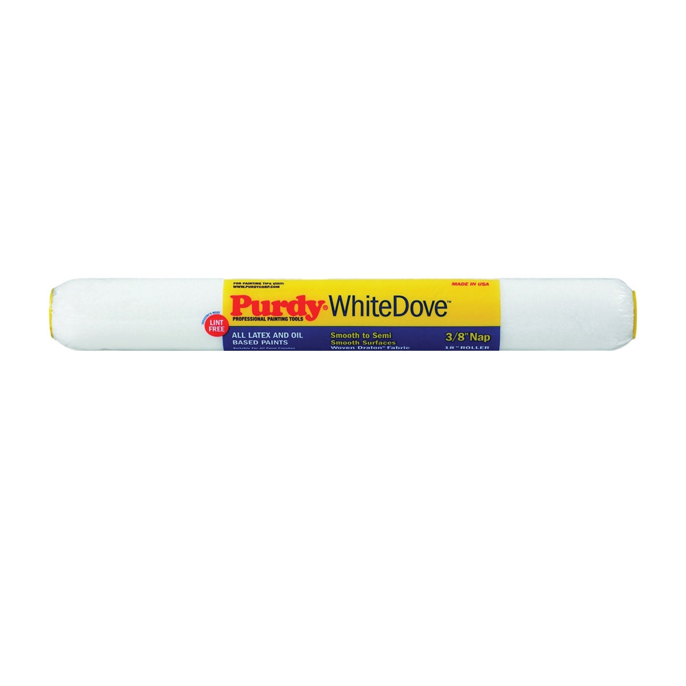 Purdy WhiteDove 14H670182 Roller Cover, 3/8 in Thick Nap, 18 in L, Dralon Fabric Cover