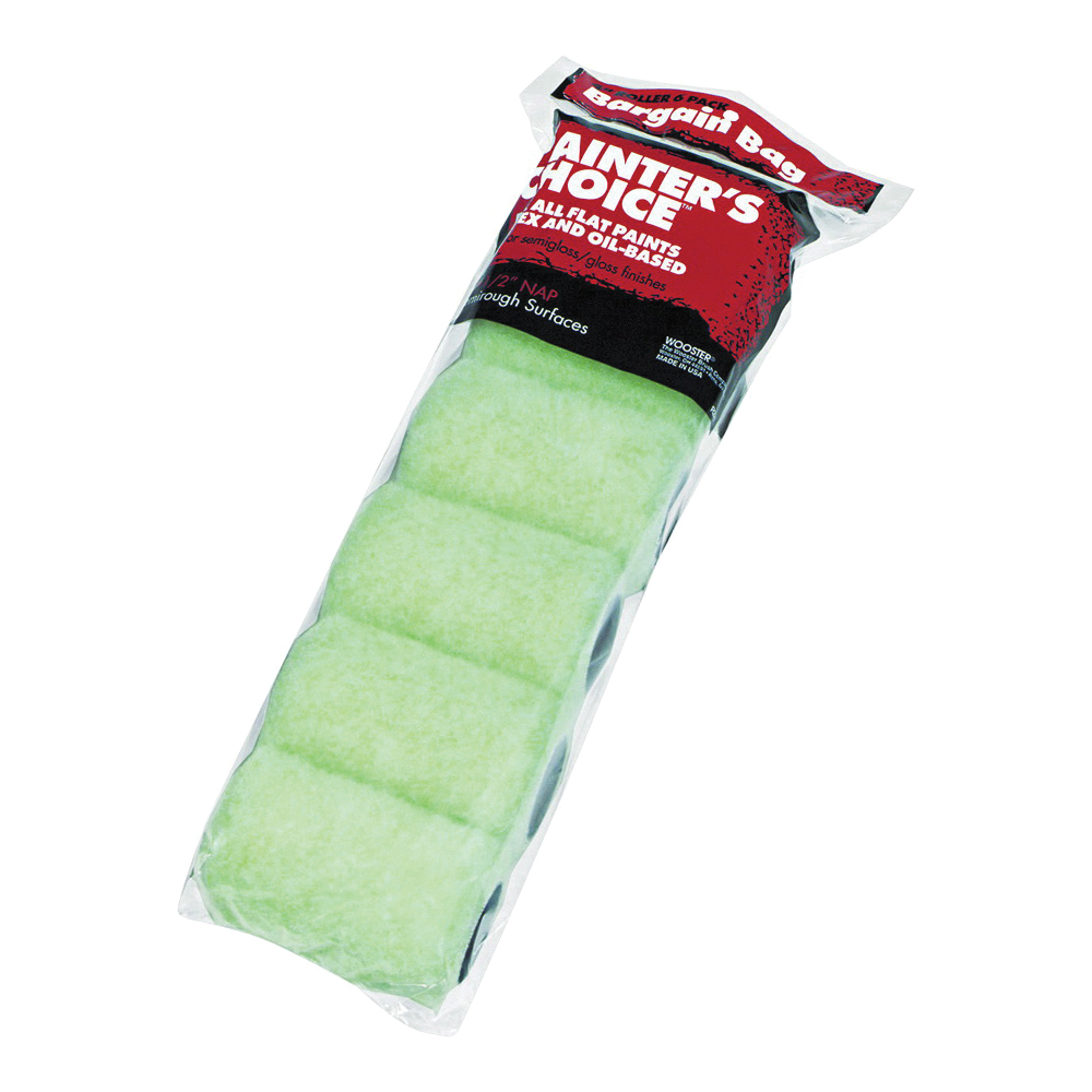 Wooster Painter's Choice R271-4 Trim Roller Cover, 1/2 in Thick Nap, 4 in L, Fabric Cover, Mint Green
