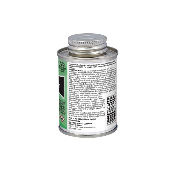 Harvey 18200-24 Solvent Cement, 4 oz, Can, Liquid, Clear