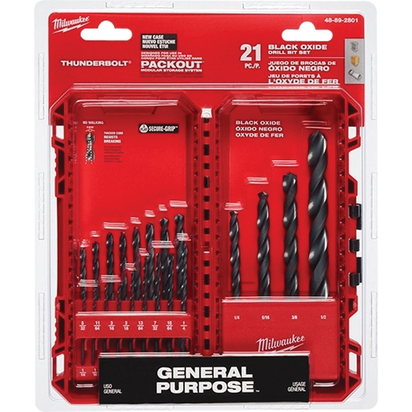 Milwaukee Thunderbolt 48-89-2801 Drill Bit Set, 21-Piece, Steel, Black Oxide