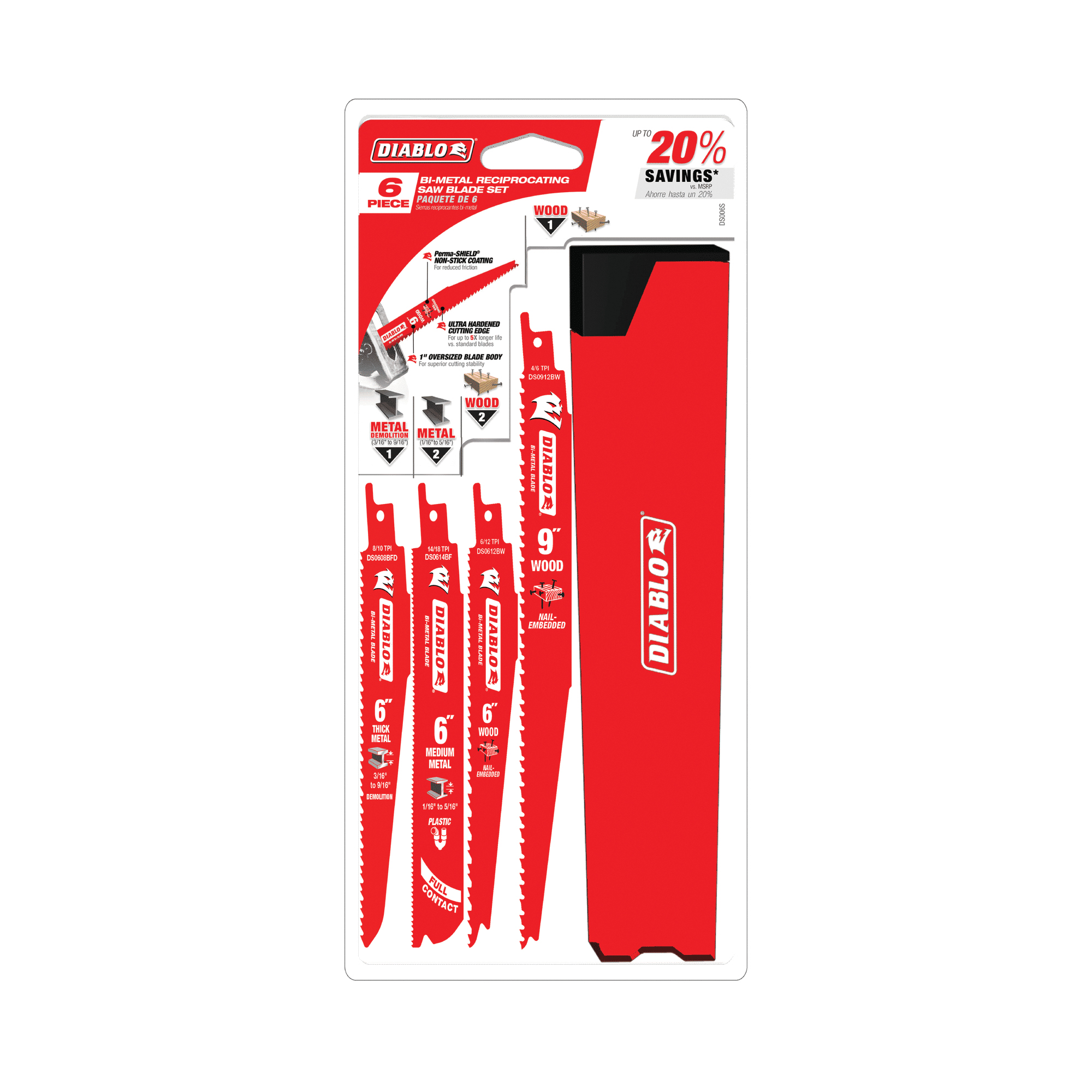 Diablo DS006S Reciprocating Saw Blade Set, 6-Piece, Steel, Perma-Shield